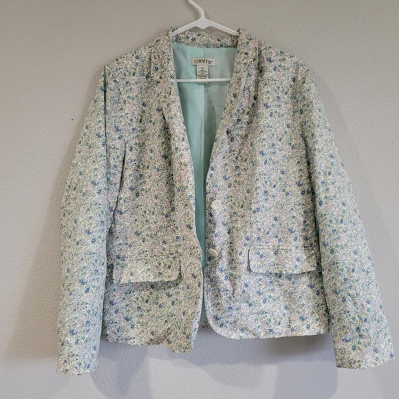 ORVIS Cottagecore Floral Cotton Blazer Jacket Spring Summer boxy size 14 - Picture 1 of 5